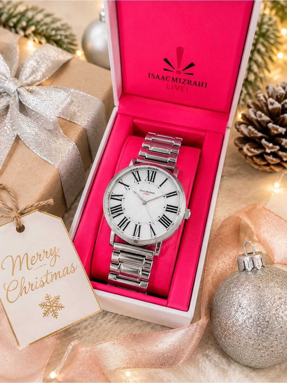 Isaac Mizrahi Live! Silver-Tone Roman Numeral Expansion Watch NIB